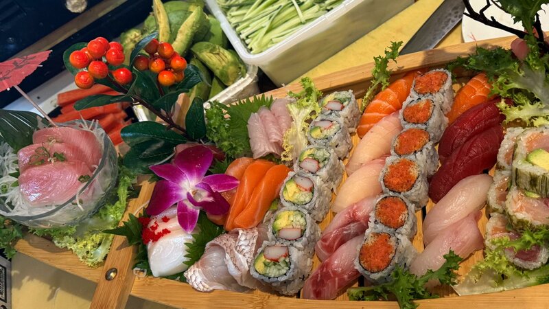 Large platter of sushi and sashimi